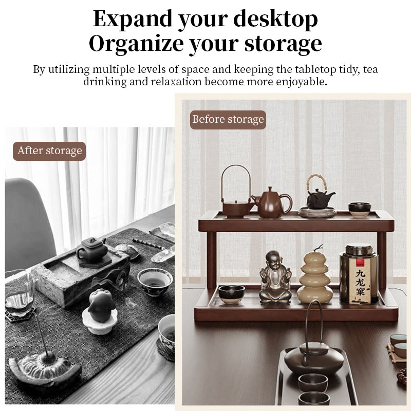 2-Tier Bamboo Spice & Cosmetic Organizer with Acrylic Base, Countertop Storage for Small Spaces eprolo