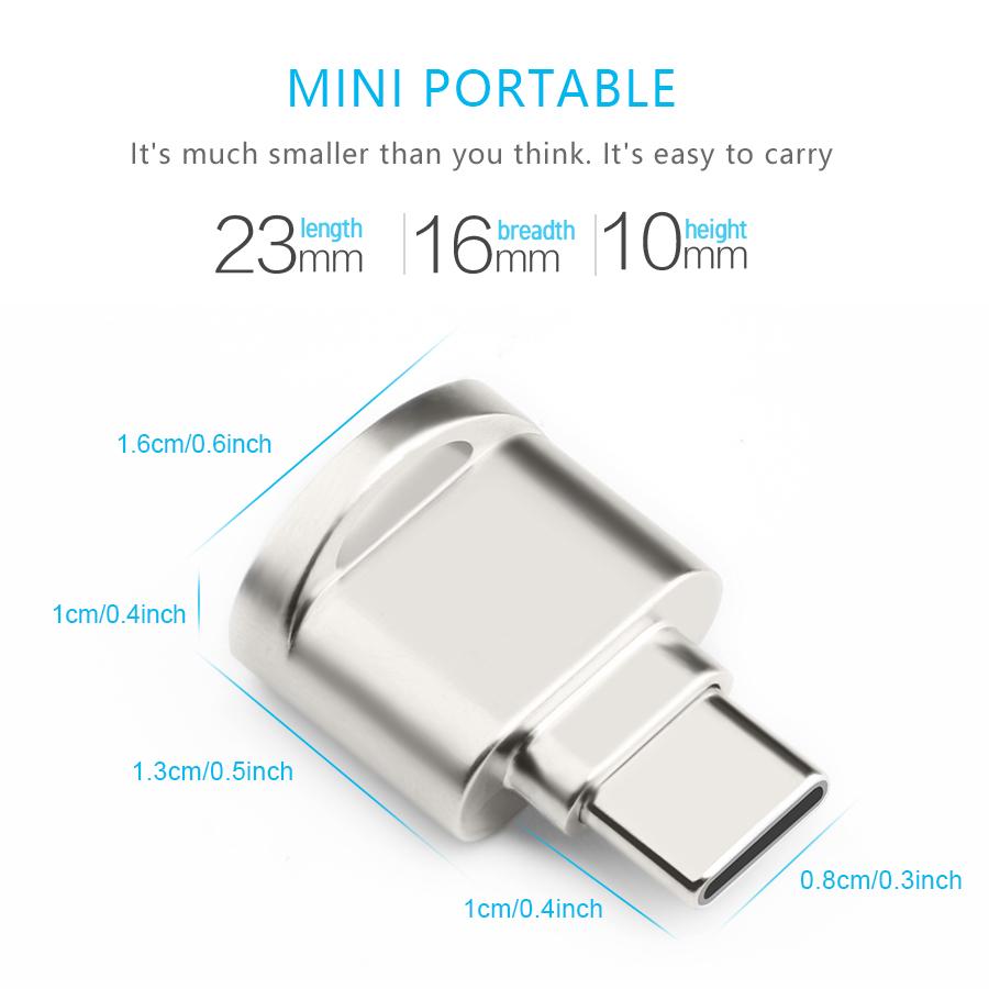 Rocketek typec high quality Aluminum super mini OTG USB 2.0 Type-C card reader Adapter type c TF/Micro SD for mac air/book imac