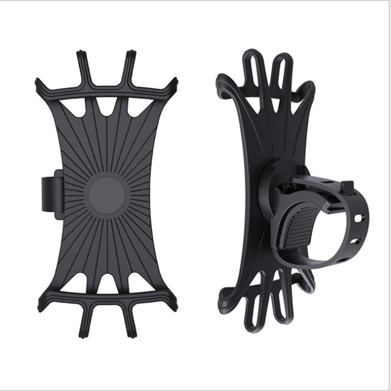Front and side views of Driving Silicone Phone Holder Ultra Light 360 Degree Rotating Mountain Bike Phone Holder showing flexible silicone design.