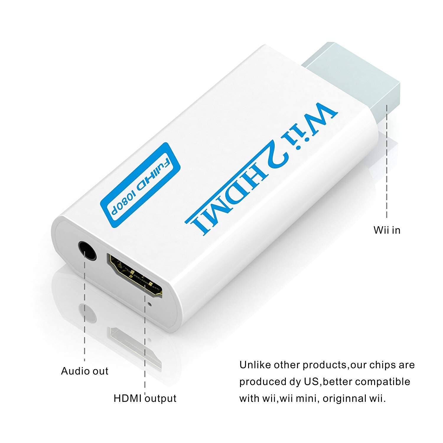 Full HD 1080P Wii to HDMI Converter Adapter Wii2HDMI Converter 3.5mm Audio for PC HDTV Monitor Display