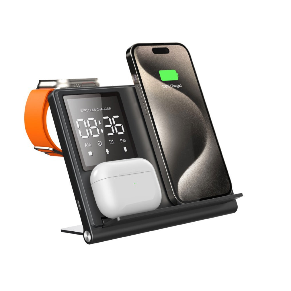 Trending Products Portable 5-in-1 Pixel Animation Foldable Wireless Charger Stand Pad for Mobile Phone Smart Watch Earphone