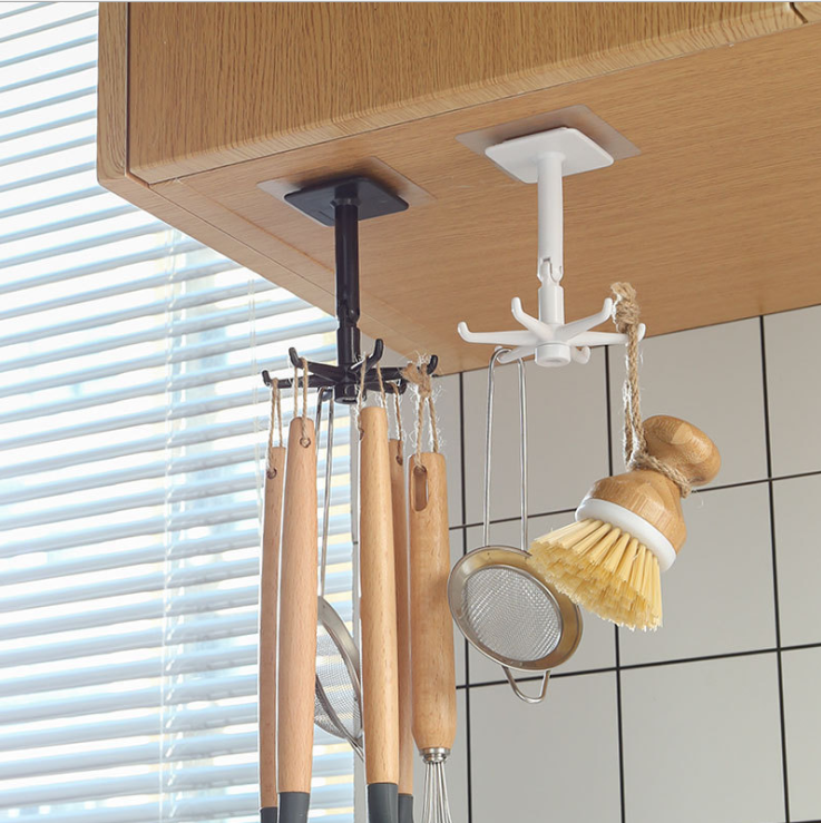 360 Degrees Rotated Kitchen Hooks Self Adhesive 6 Hooks Home Wall Door Hook Handbag Clothes Ties Bag Hanger Hanging Rack eprolo