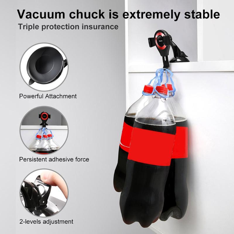 Baseus vacuum suction phone holder demonstrating strong grip by holding multiple soda bottles, showcasing triple protection.