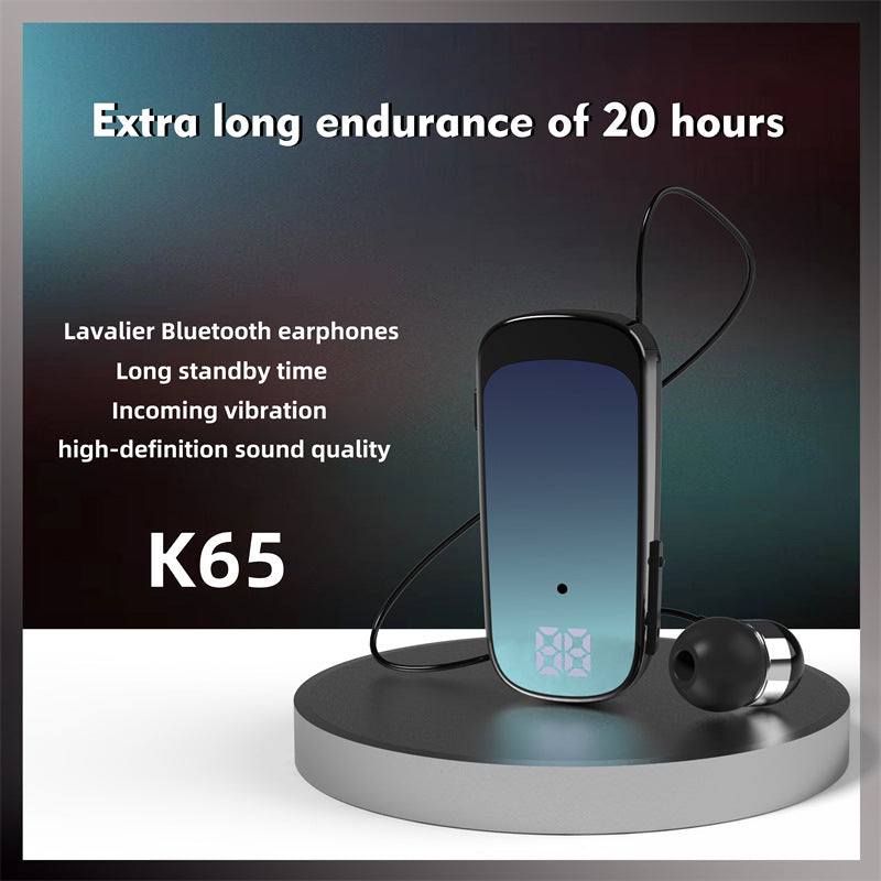 K65 Collar style Telescopic Cable Bluetooth Earphones In Ear Digital Display Long Range Business Single Ear Earphones 5.2 eprolo