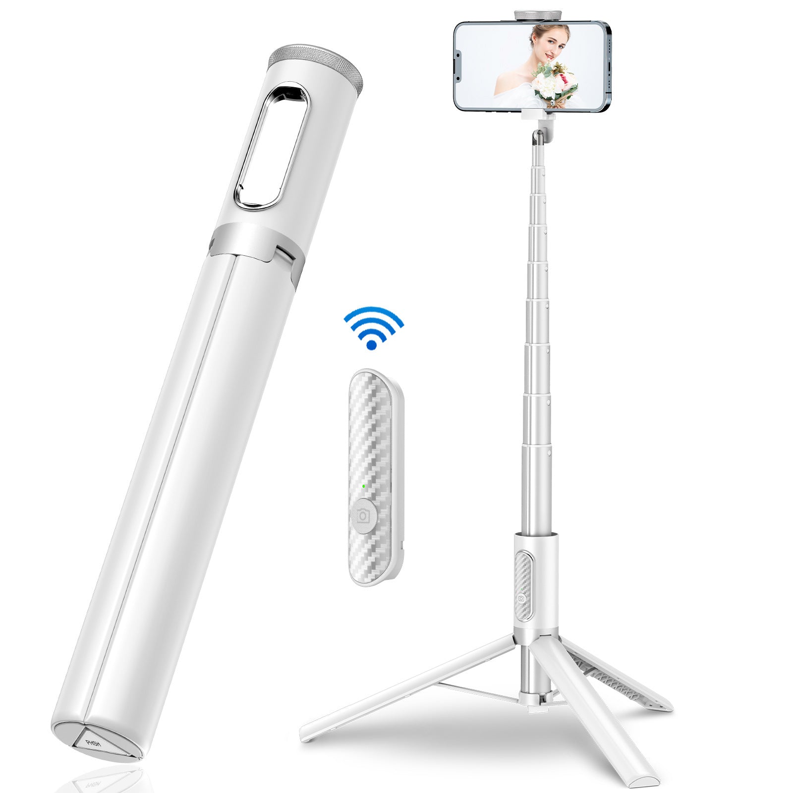 New 150cm Long Selfie Stick Tripod Carbon Fiber Plastic Detachable Remote Control AB202 Max Phone Compatibility Rotatable eprolo