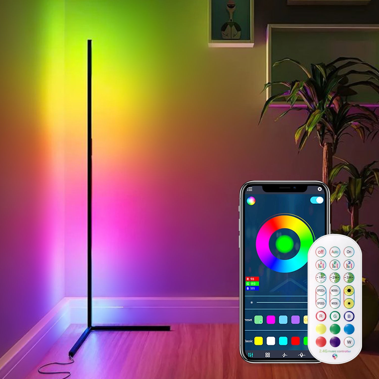 Ambient Floor Lamp RGBIC Corner Light Three-Section Spliced Bluetooth LED Modern Minimalist Table Lamp Voice-Activated Light eprolo