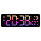 13/16 Inches Large LED Digital Wall Clock ,Wall Mounted Remote Control Temperature Date Week Display Timer Dual Alarm Clock
