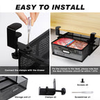 New punch-free under-desk drawer, hidden single-layer shelf, and metal lockable storage basket for office desks. eprolo