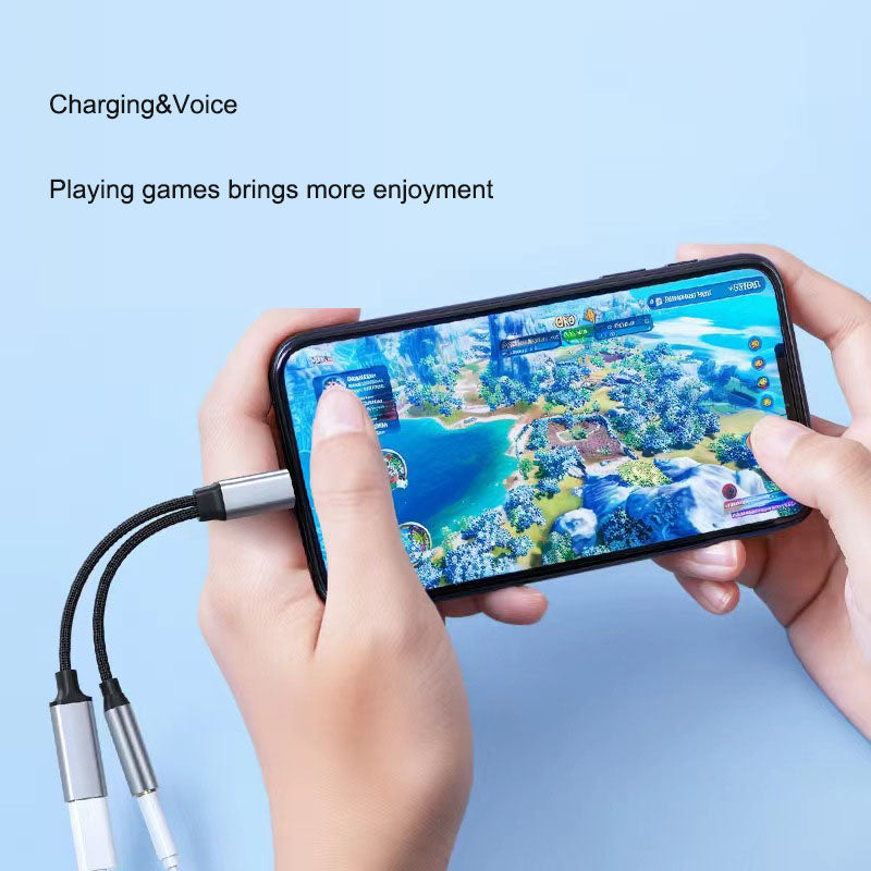 Typec headphone adapter 2-in-1 wired audio charging converter with round hole Typec one/two adapter