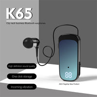 K65 Collar style Telescopic Cable Bluetooth Earphones In Ear Digital Display Long Range Business Single Ear Earphones 5.2 eprolo