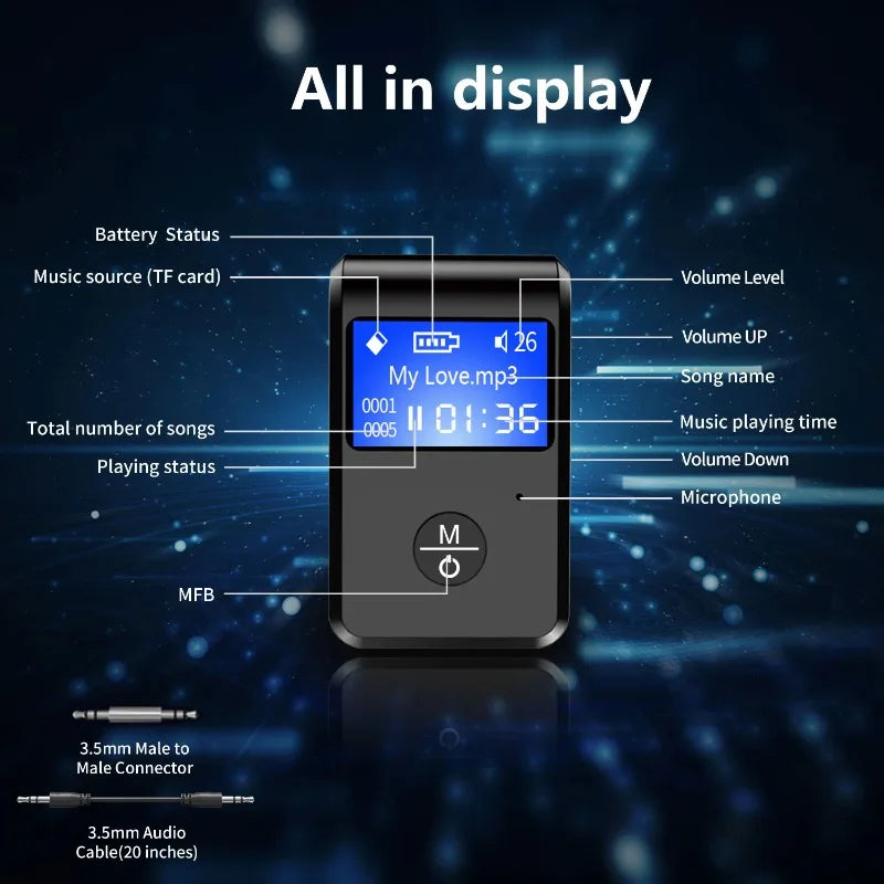 LED car Bluetooth 5.0 audio receiver 3.5 Bluetooth converter AUX call Bluetooth adapter eprolo