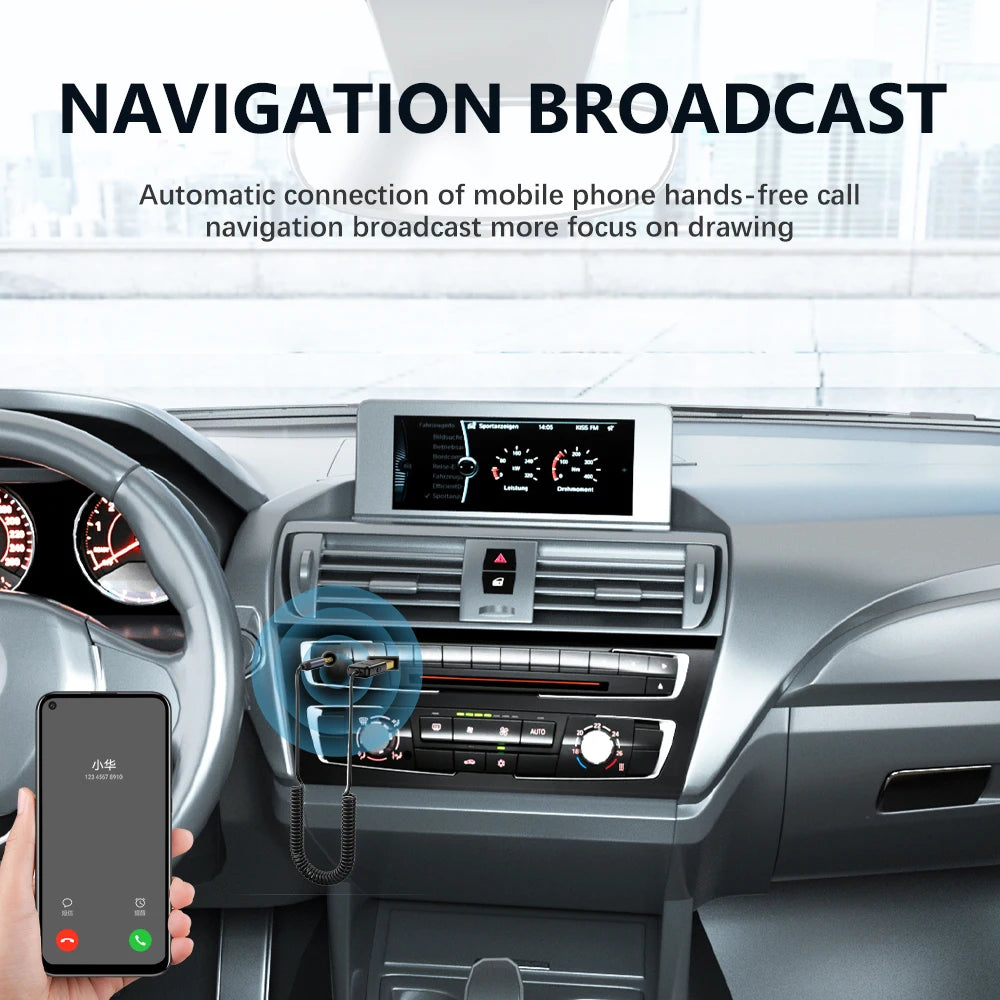 AMPrime Car bluetooth receiver AUX car wireless audio listening to songs and navigation Mobile phone call 5.0 bluetooth adapter eprolo