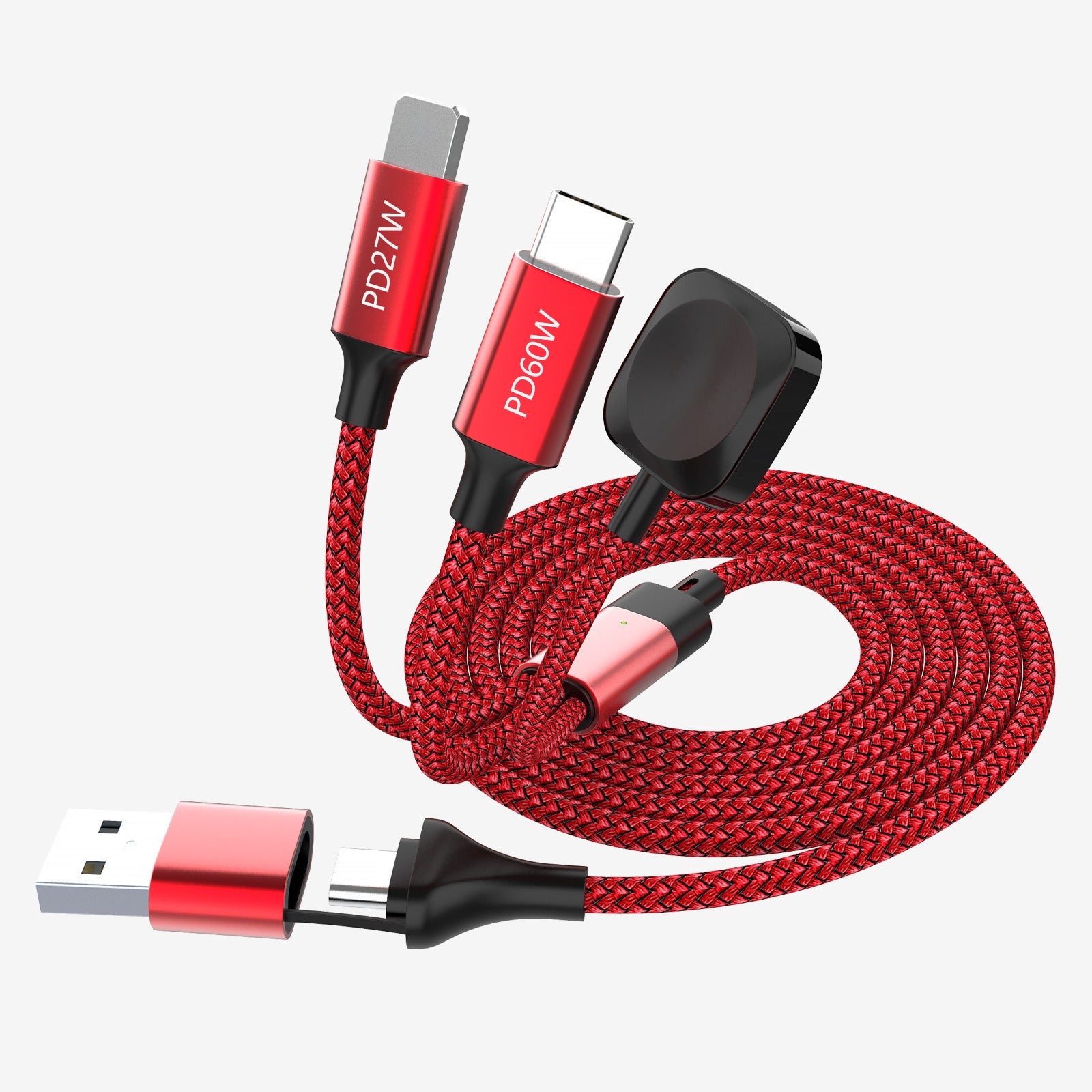 Multi head multifunctional two to three data cable PD60w fast charging suitable for Android Pingguo smartphones and smartwatches eprolo