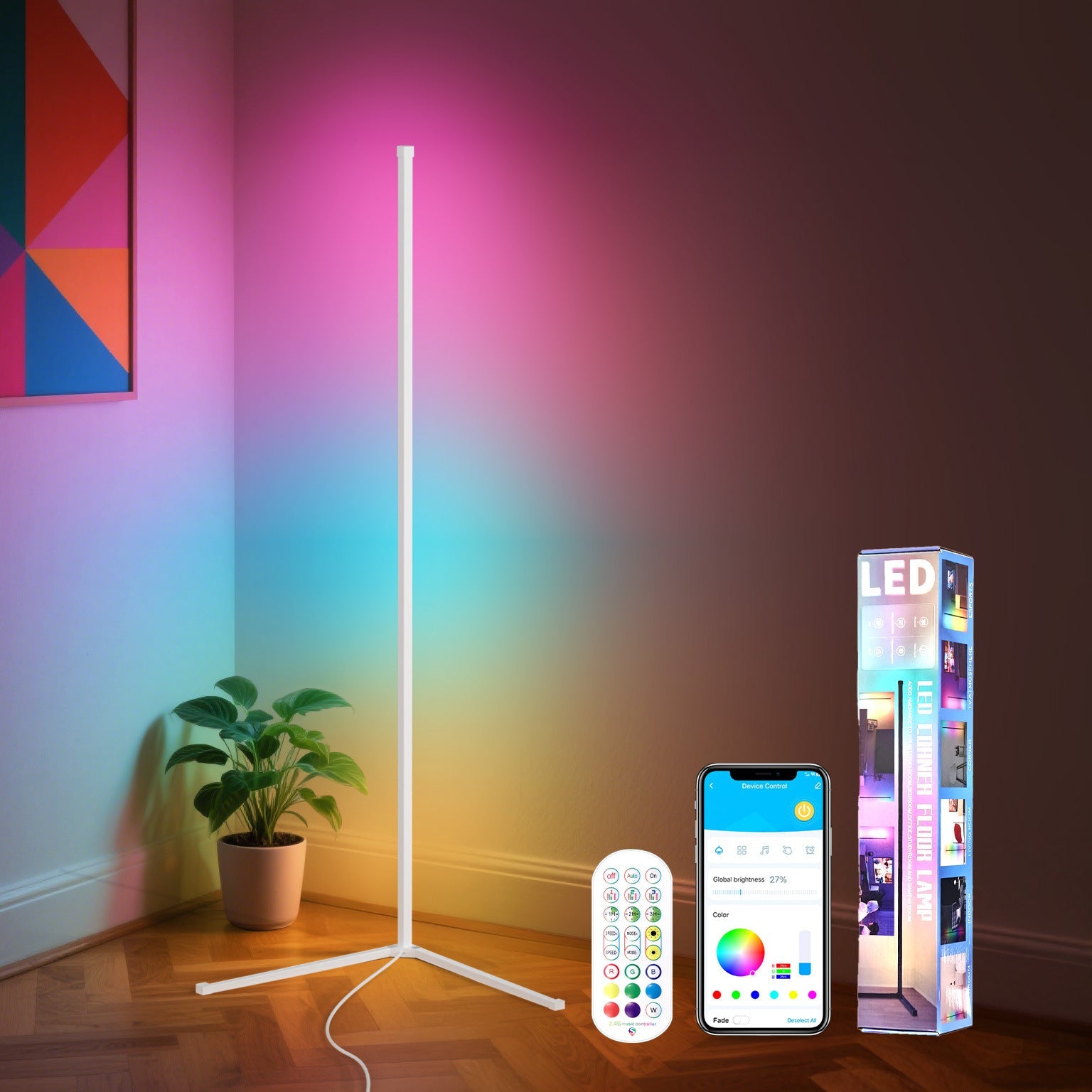 Ambient Floor Lamp RGBIC Corner Light Three-Section Spliced Bluetooth LED Modern Minimalist Table Lamp Voice-Activated Light eprolo