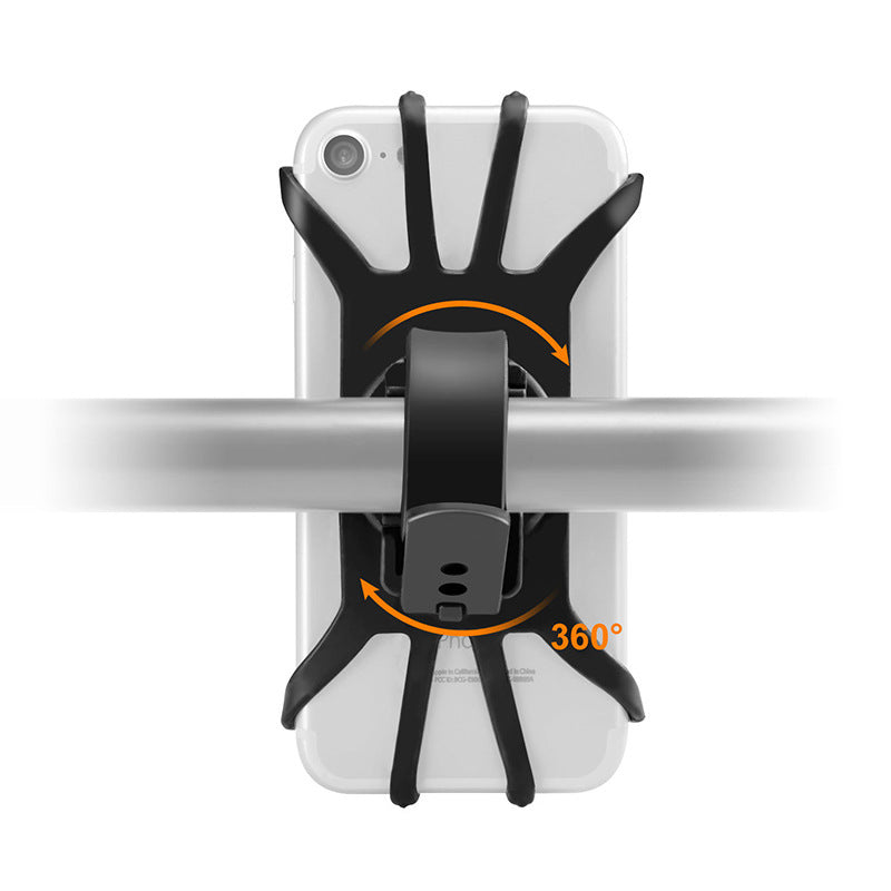360-degree rotating mount of Driving Silicone Phone Holder Ultra Light 360 Degree Rotating Mountain Bike Phone Holder with white smartphone.