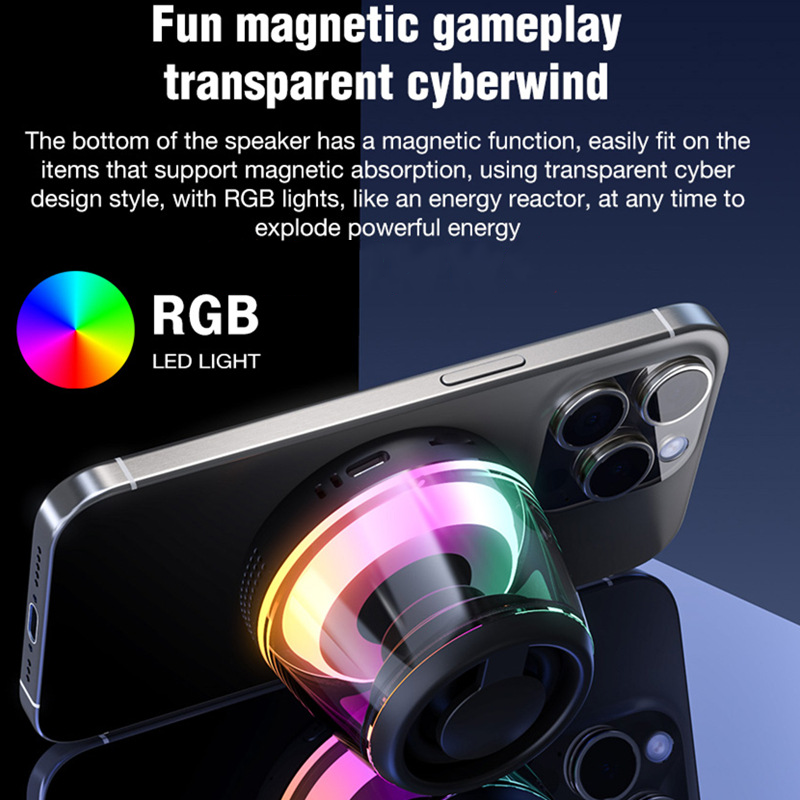 Magnetic Speaker Phone Holder Portable RGB Light Bluetooth Speaker Subwoofer Outdoor TWS Speaker eprolo
