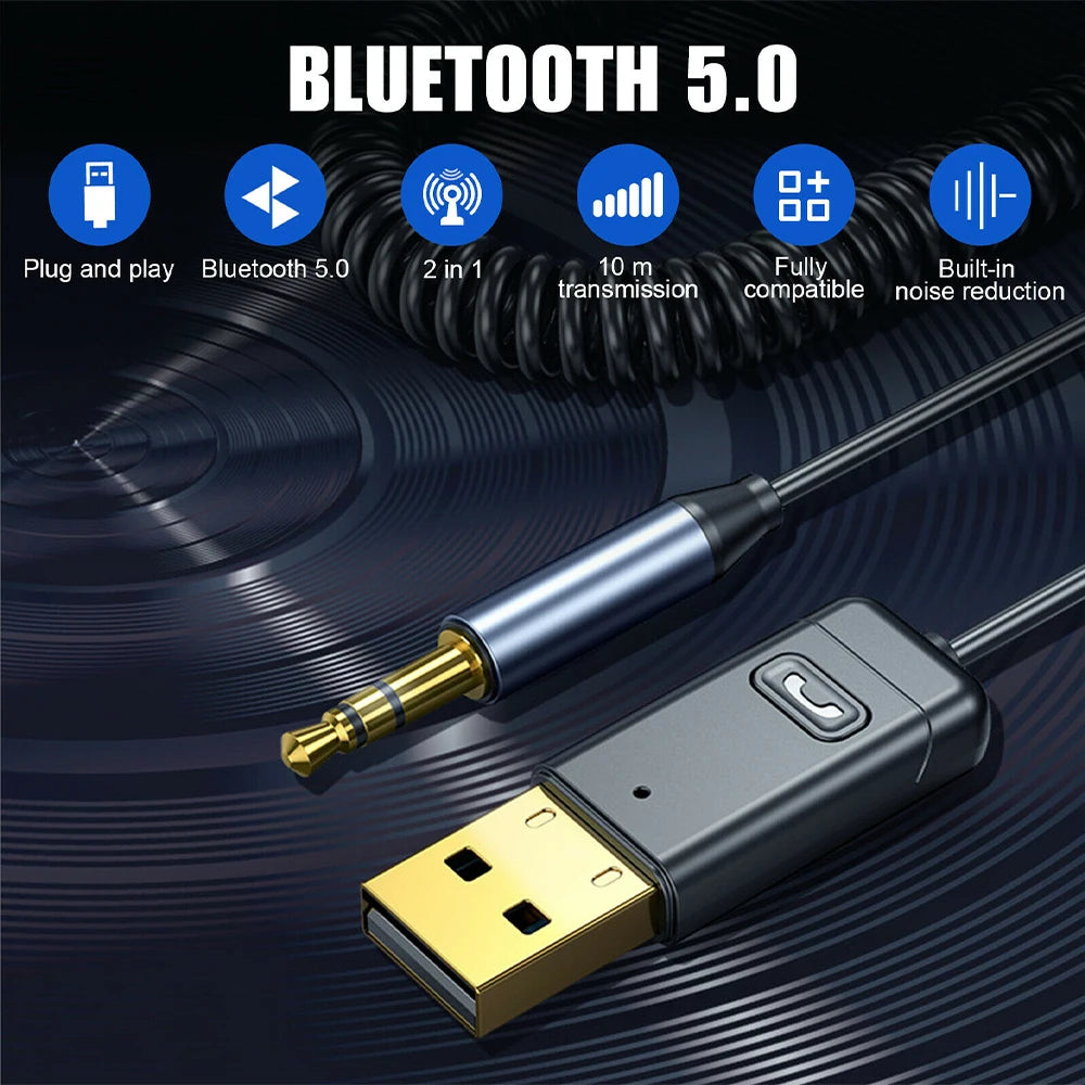 AMPrime Car bluetooth receiver AUX car wireless audio listening to songs and navigation Mobile phone call 5.0 bluetooth adapter eprolo