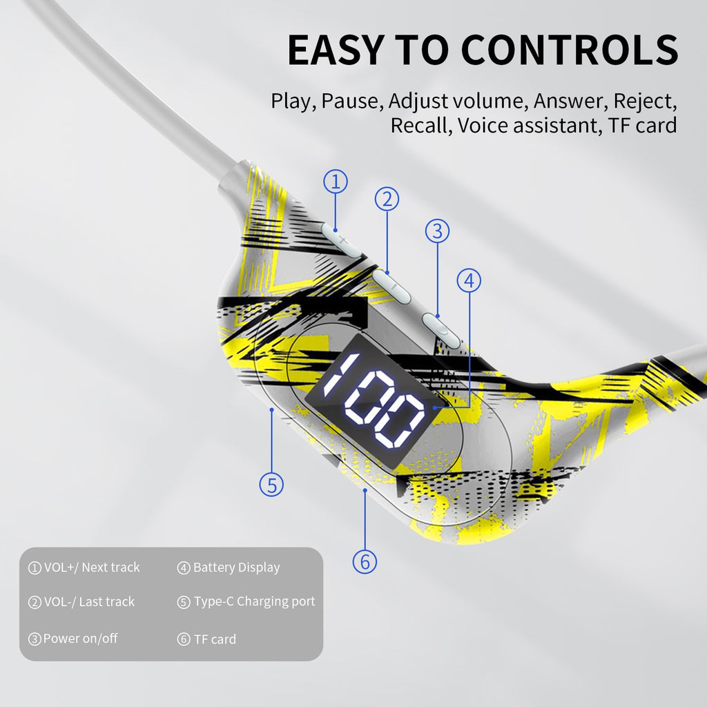 AKZ-G9 Graffiti Bone Conduction Wireless Bluetooth Earphones Insert Card Digital Display Hanging Ear Wireless Earphones eprolo