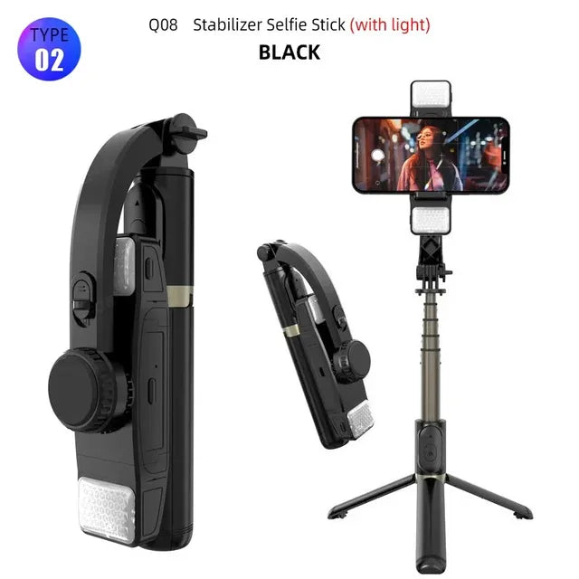Q08 Gimbal Stabilizer Mobile Phone Video Stabilizer Bluetooth Selfie Stick Tripod for Smartphone Live Vertical Shooting Bracket eprolo