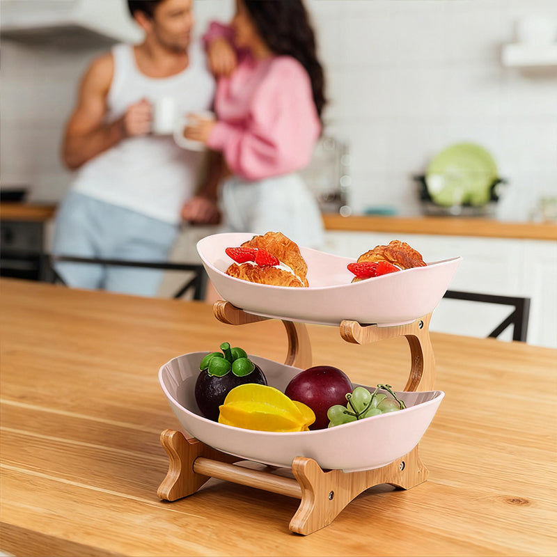 2-Tier Bamboo Fruit Stand for Kitchen, Space Saving Countertop Organizer with Ventilation to Keep Produce Fresh eprolo