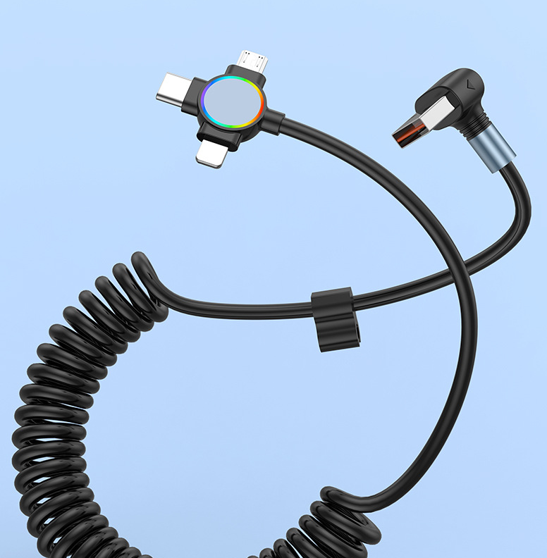 Three in one spring data cable suitable for Huawei Apple 15 Android Carplay streaming light car retractable fast charging cable eprolo