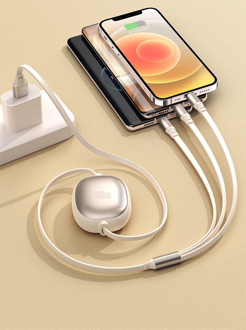 Aluminum alloy three in one telescopic data cable, super fast charging 100W portable one to three charging cable eprolo