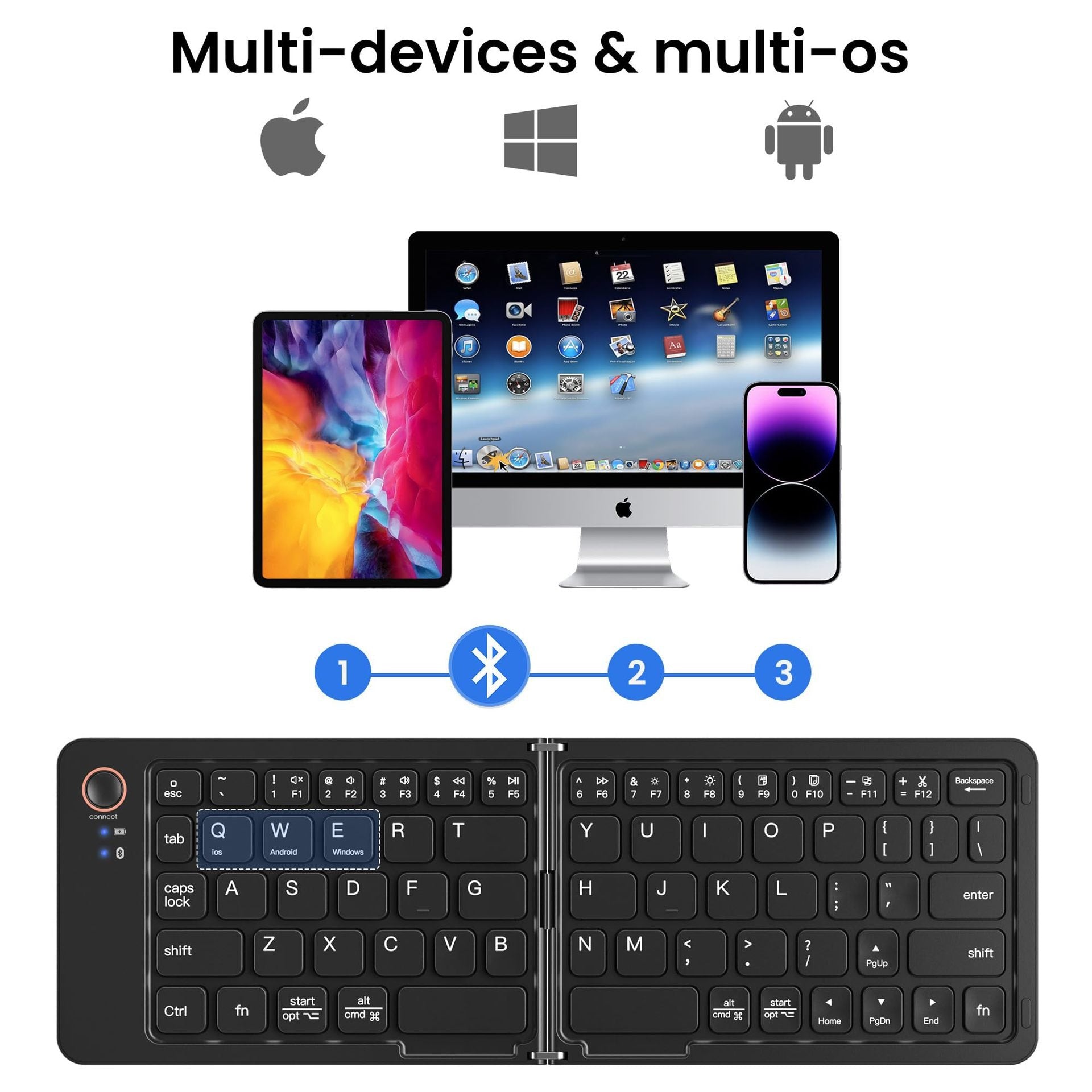 Ultra slim folding portable charging dual-mode Bluetooth keyboard with one click connection eprolo