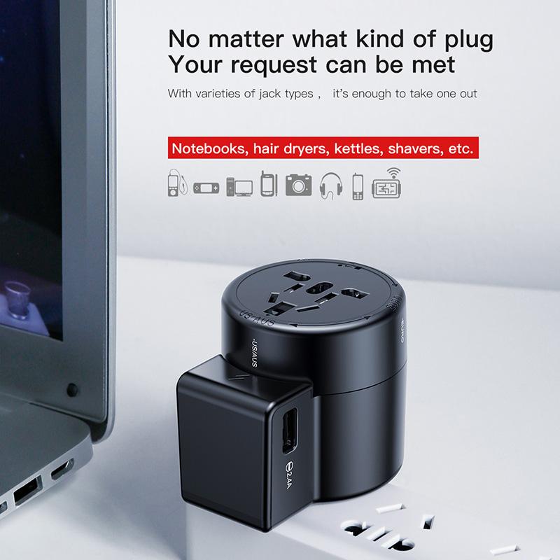 Baseus International Travel Adapter Whirl Universal Travel Wall Charger Plug Dual USB AC Power Adapter Converter