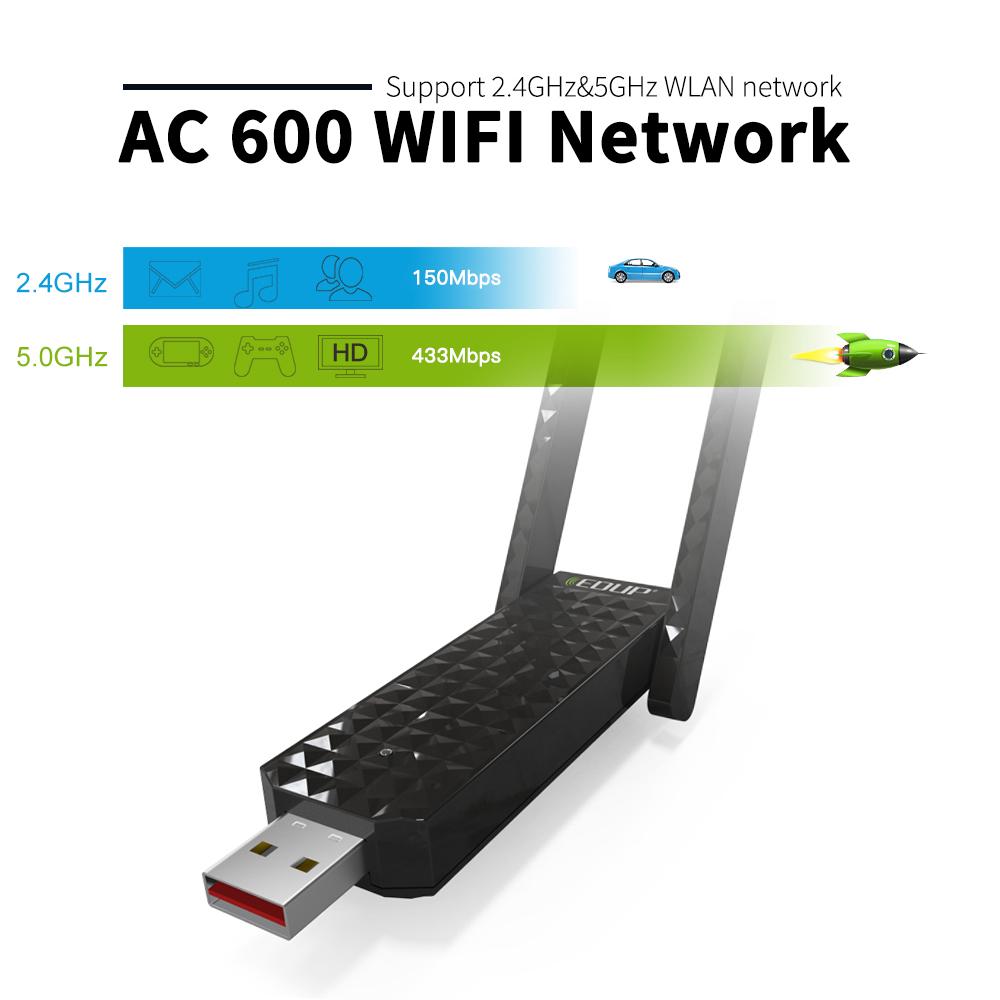 EDUP usb Wireless adapter 802.11ac 600mbps 5ghz wifi receiver double 2dbi antenna high speed network card