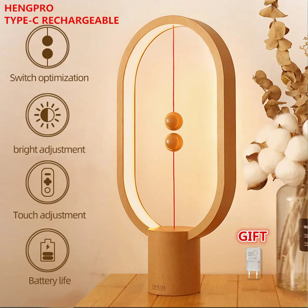 Hot Dropship USB Rechargeable Hengpro Balance LED Table Lamp Ellipse Magnetic Mid-air Switch Eye-Care Night Light Touch Control eprolo