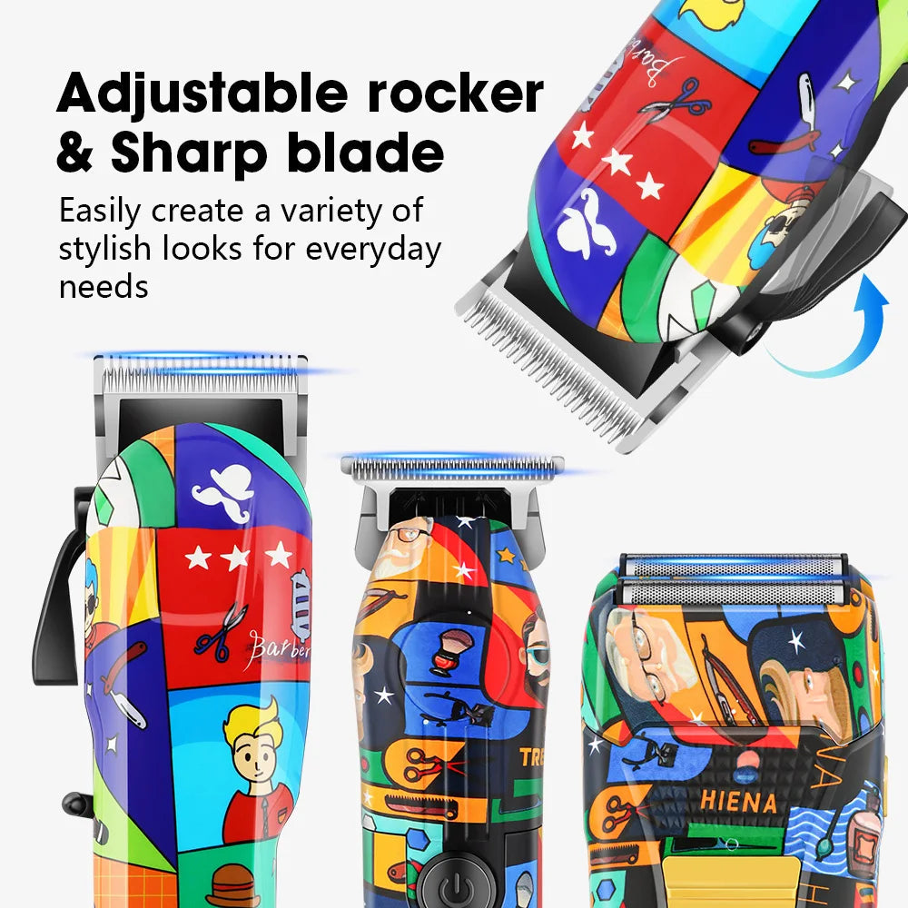 HIENA Graffiti hair clipper Hair cutting machine  Professional Hair Clipper Trimmer Set Hair Cutting Machine Cordless Barber BladeNest