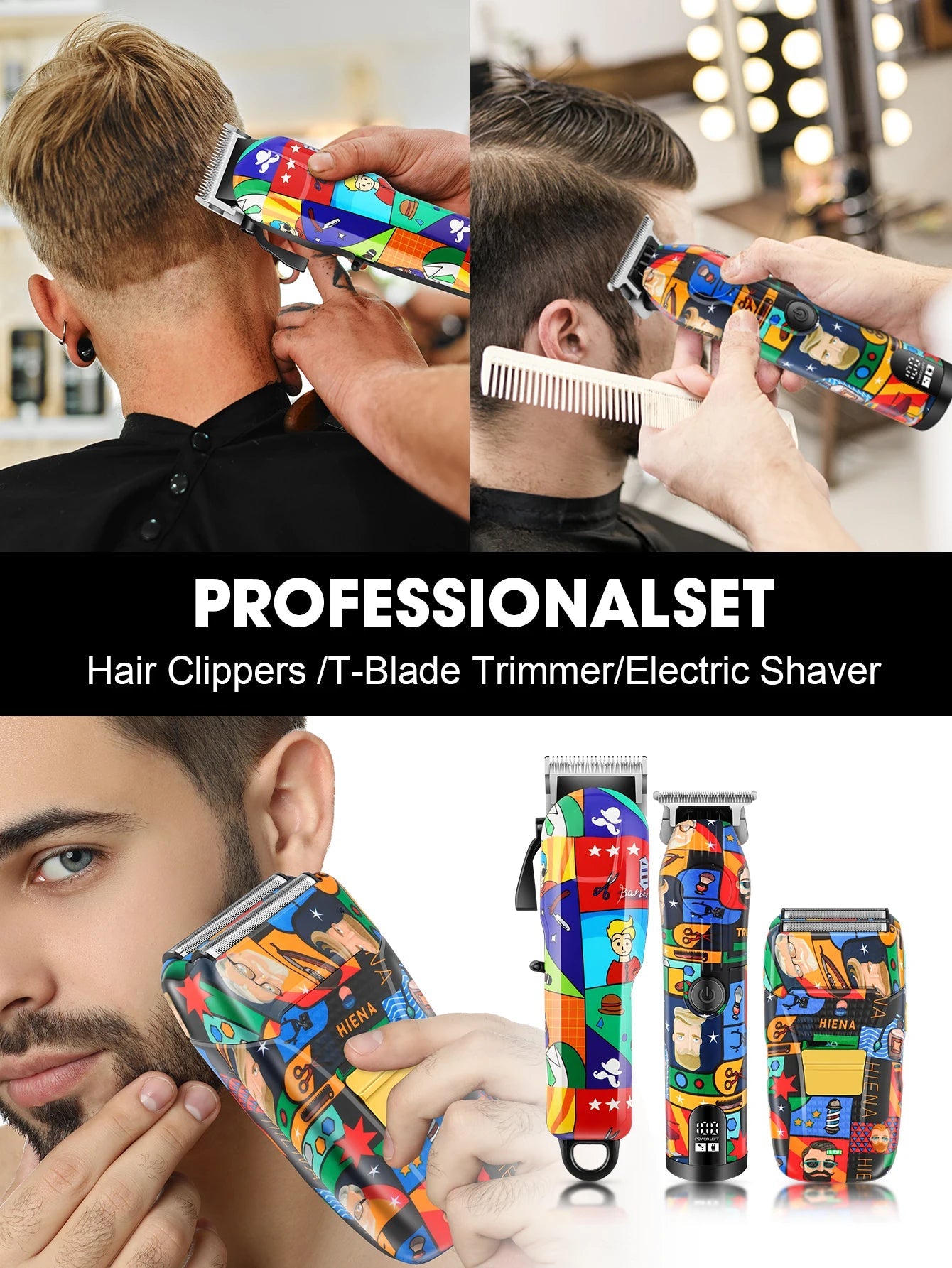 HIENA Graffiti hair clipper Hair cutting machine  Professional Hair Clipper Trimmer Set Hair Cutting Machine Cordless Barber BladeNest