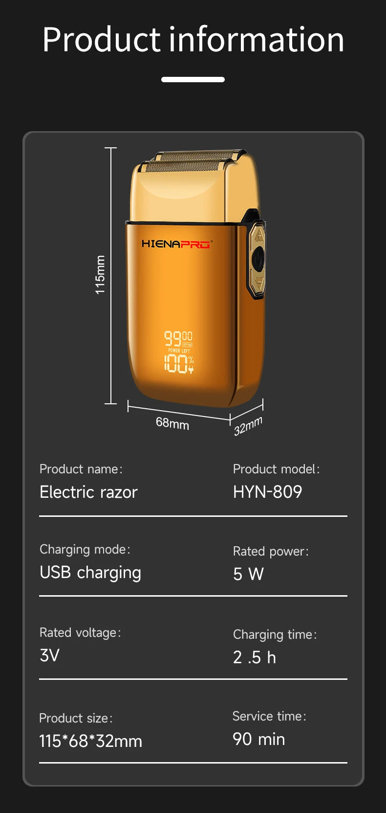 HIENA shaving machine men Electric shaver Hair clipper Rechargeable Metal Housing Pro Electric Shaver For Men Electric home BladeNest