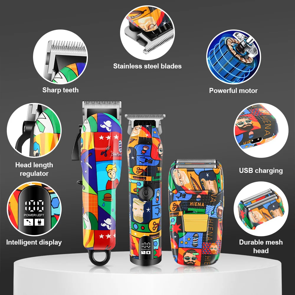 HIENA Graffiti hair clipper Hair cutting machine  Professional Hair Clipper Trimmer Set Hair Cutting Machine Cordless Barber BladeNest