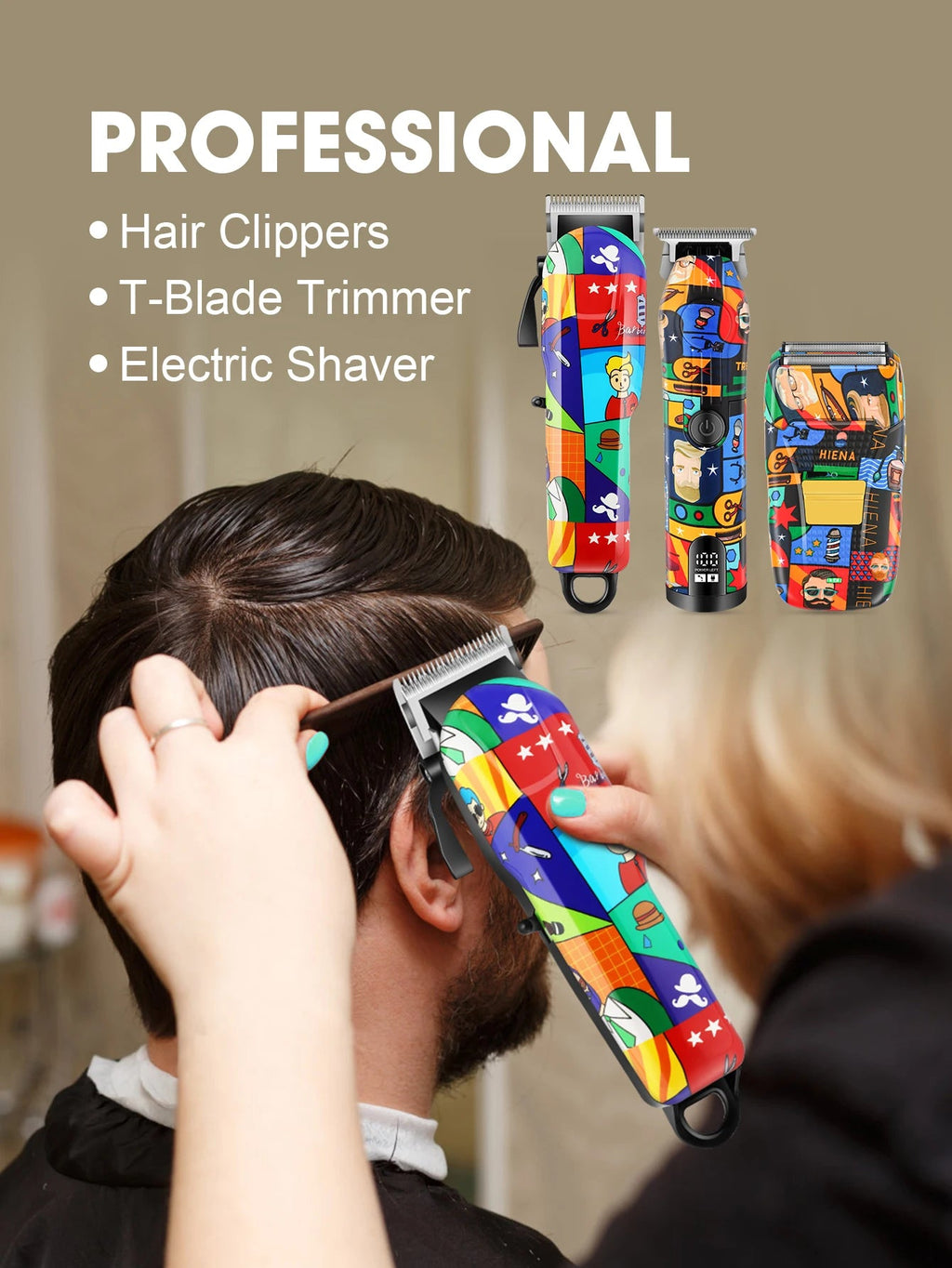 HIENA Graffiti hair clipper Hair cutting machine  Professional Hair Clipper Trimmer Set Hair Cutting Machine Cordless Barber BladeNest