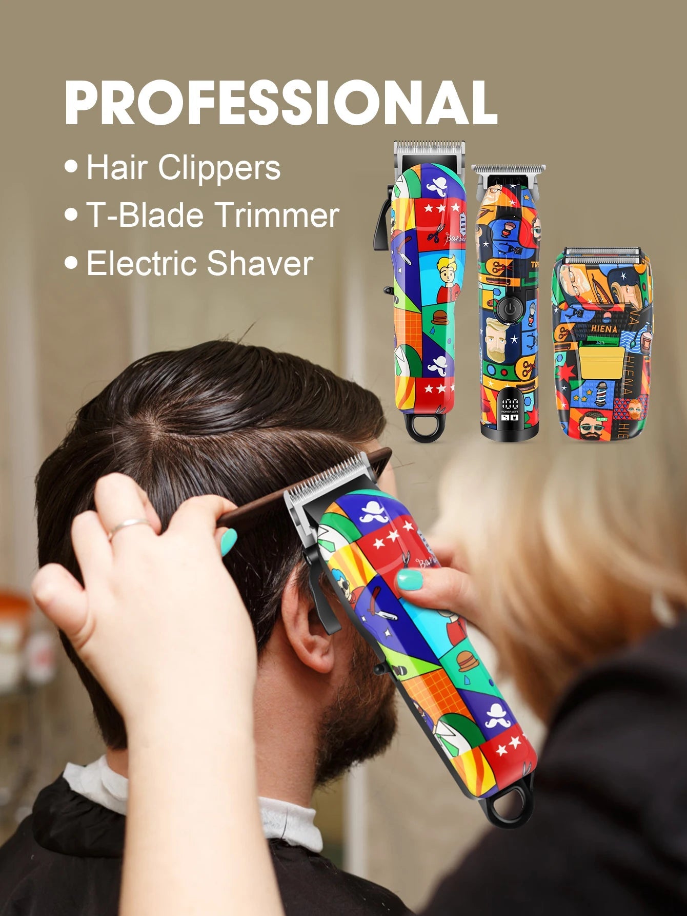 HIENA Graffiti hair clipper Hair cutting machine  Professional Hair Clipper Trimmer Set Hair Cutting Machine Cordless Barber BladeNest