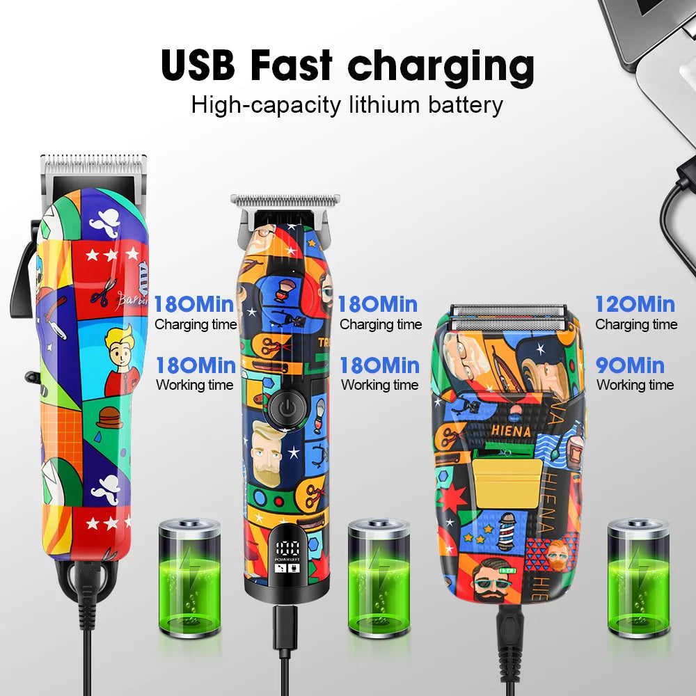 HIENA Graffiti hair clipper Hair cutting machine  Professional Hair Clipper Trimmer Set Hair Cutting Machine Cordless Barber BladeNest