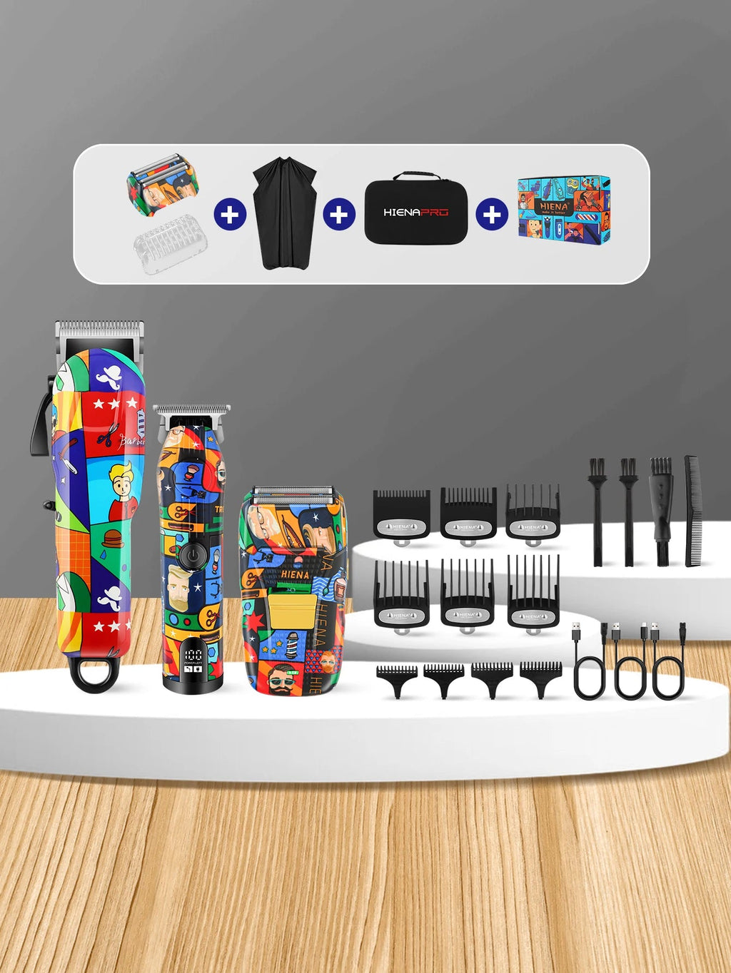 HIENA Graffiti hair clipper Hair cutting machine  Professional Hair Clipper Trimmer Set Hair Cutting Machine Cordless Barber BladeNest