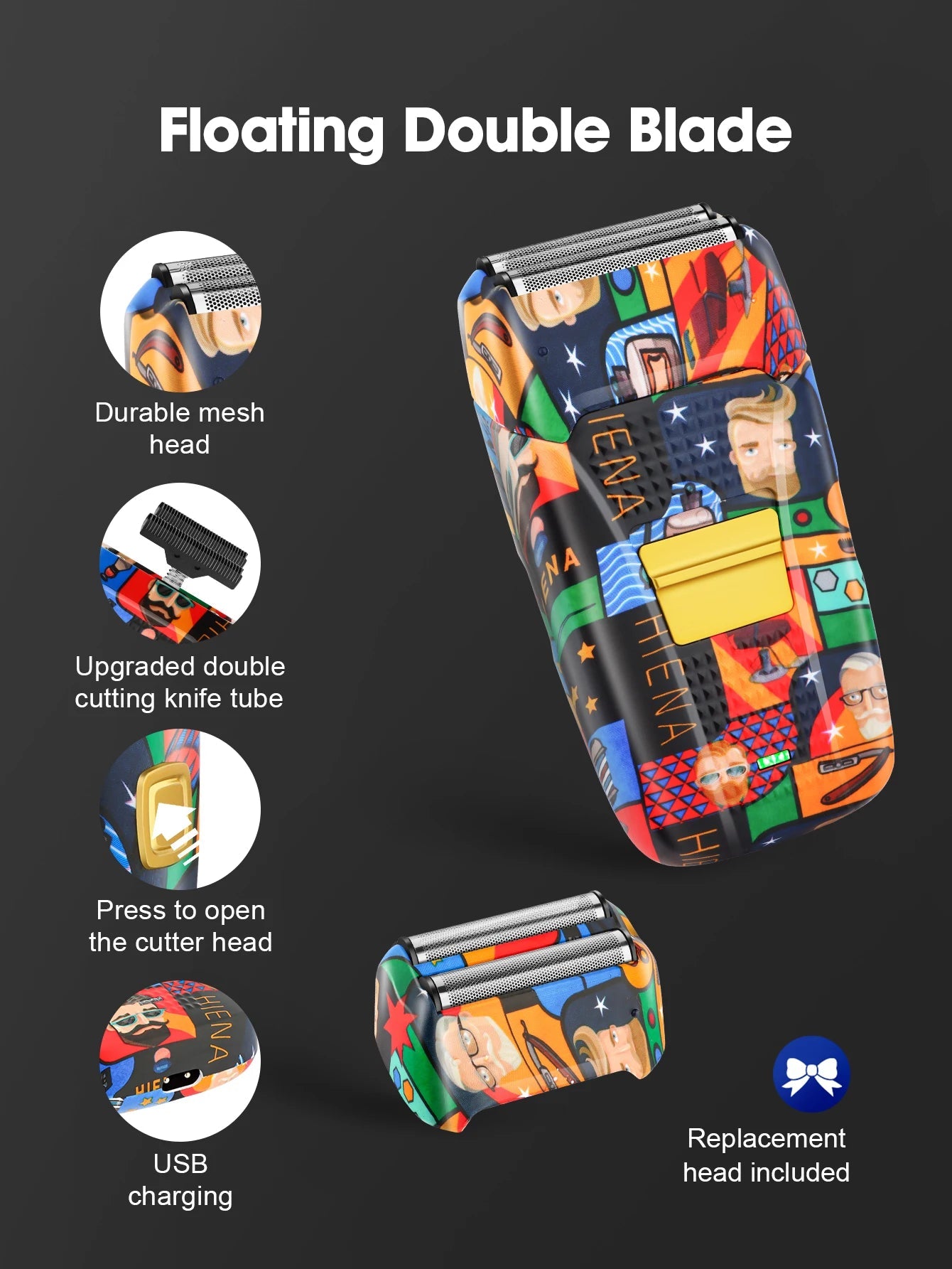 HIENA Graffiti hair clipper Hair cutting machine  Professional Hair Clipper Trimmer Set Hair Cutting Machine Cordless Barber BladeNest