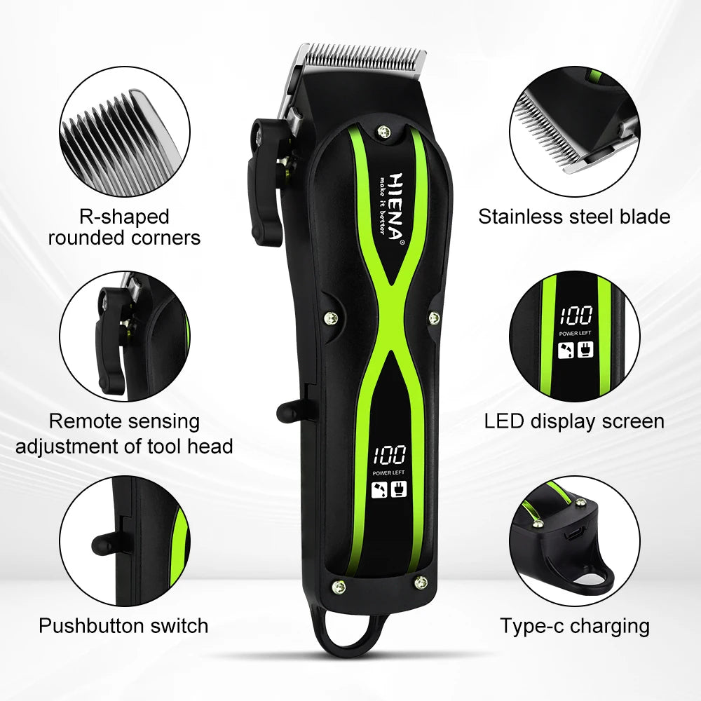 hiena Electric Hair Clipper UBS Rechargeable Cordless Beard Trimmer Men Powerful Electric Hair Clipper Trimming Tool BladeNest
