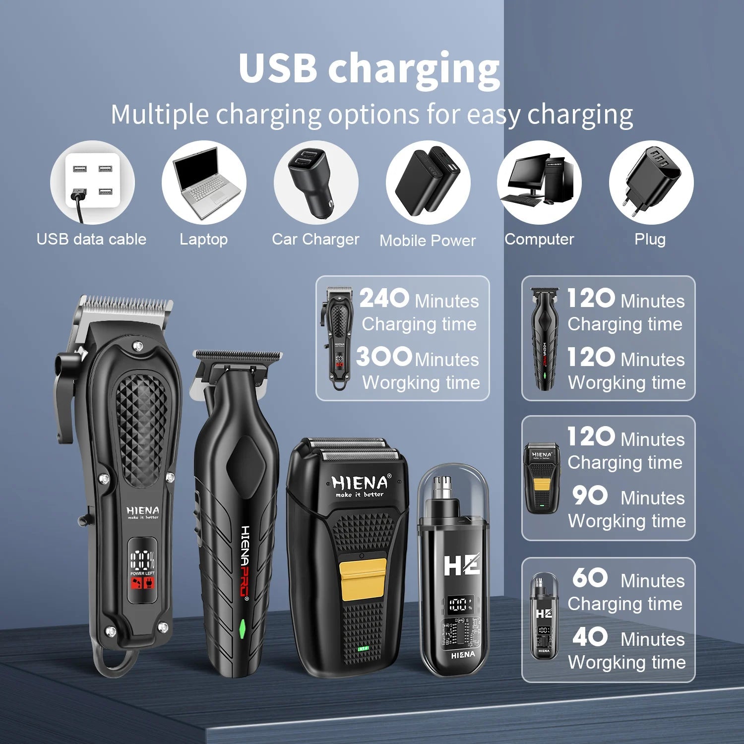 hiena Finish Machine Electric Professional Electric Hair Clippers Beard Clipper Rechargeable Men's Shaver Hair Trimmer Kit BladeNest