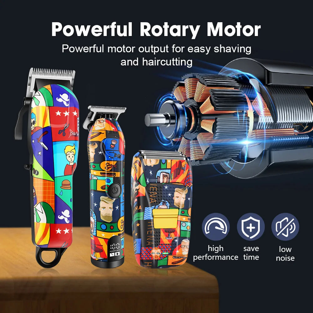 HIENA Graffiti hair clipper Hair cutting machine  Professional Hair Clipper Trimmer Set Hair Cutting Machine Cordless Barber BladeNest