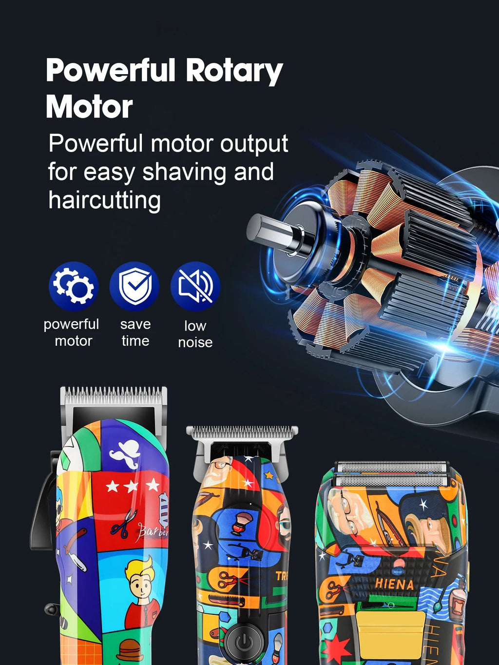 HIENA Graffiti hair clipper Hair cutting machine  Professional Hair Clipper Trimmer Set Hair Cutting Machine Cordless Barber BladeNest