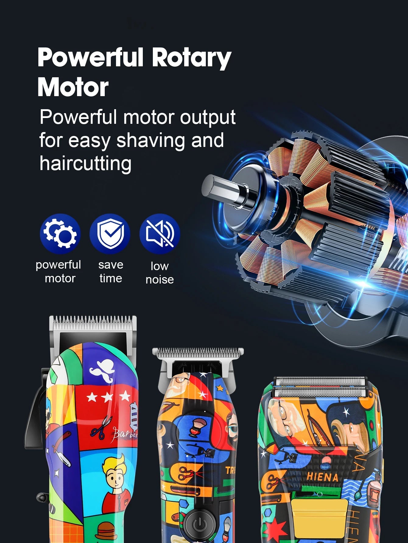 HIENA Graffiti hair clipper Hair cutting machine  Professional Hair Clipper Trimmer Set Hair Cutting Machine Cordless Barber BladeNest