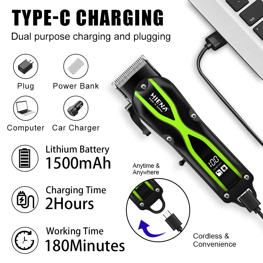 hiena Electric Hair Clipper UBS Rechargeable Cordless Beard Trimmer Men Powerful Electric Hair Clipper Trimming Tool BladeNest