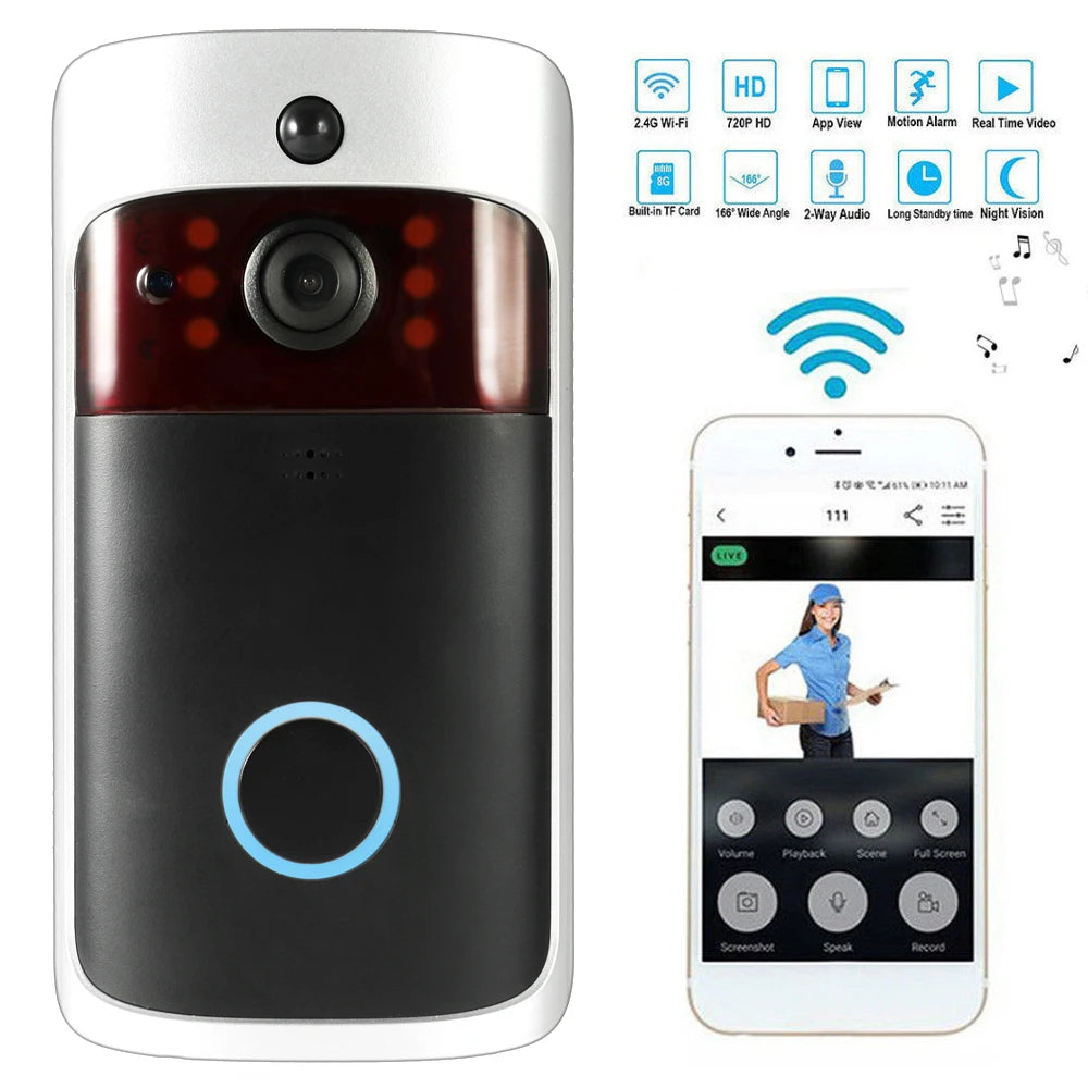 Smart Wireless WiFi Security DoorBell Visual Recording Consumption Remote Home Monitoring Night Vision Smart Video Door Phone eprolo