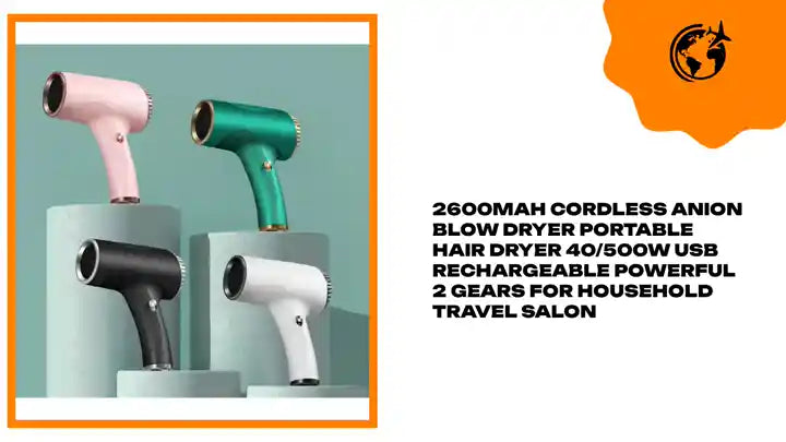 2600mAh Cordless Anion Blow Dryer Portable Hair Dryer 40/500W USB Rechargeable Powerful 2 Gears for Household Travel Salon by@Outfy
